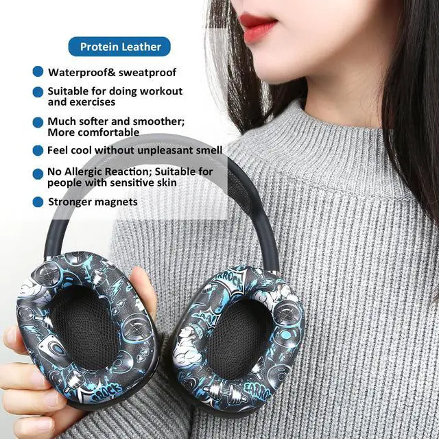 Alt view image 2 of 5 - Earrock Ear Cushions Ear Pads for AirPods Max Headphones with Protein Leather, Memory Foam and Magnet for Gym, Sporty Graffiti Style