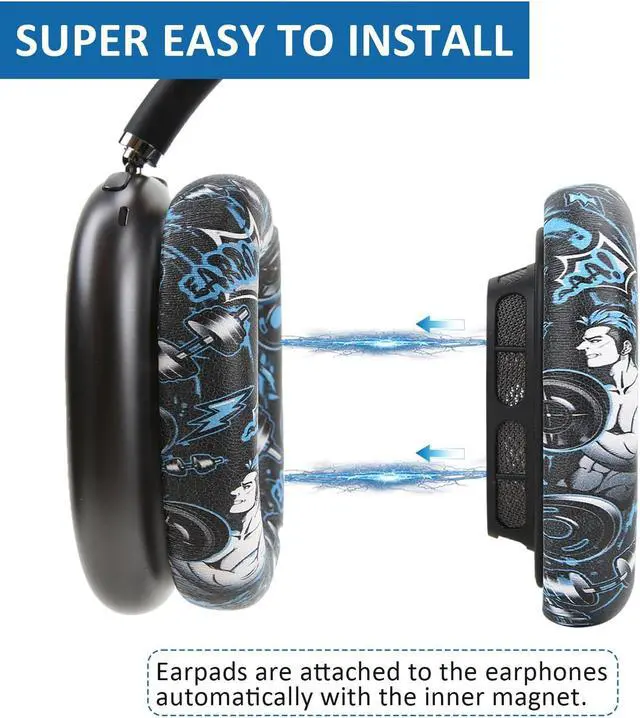 Alt view image 5 of 5 - Earrock Ear Cushions Ear Pads for AirPods Max Headphones with Protein Leather, Memory Foam and Magnet for Gym, Sporty Graffiti Style