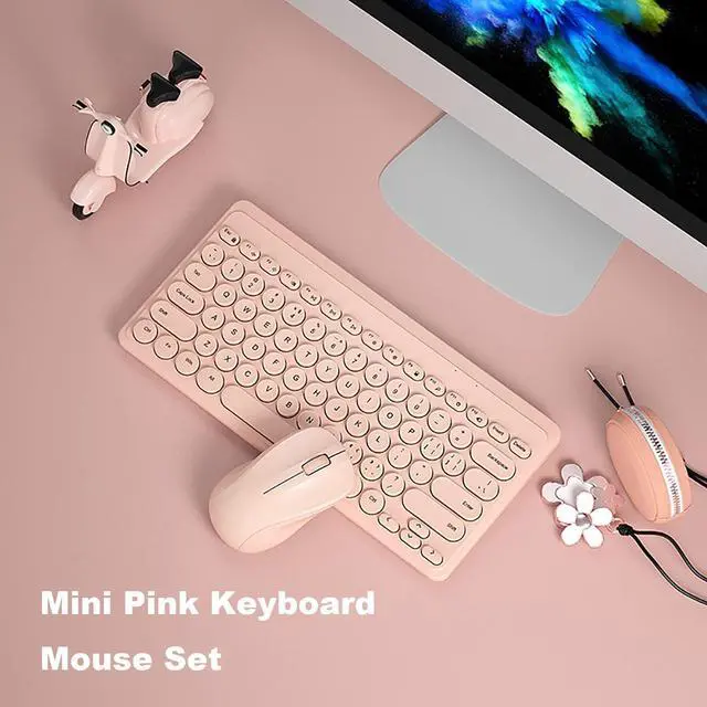 Alt view image 2 of 5 - Compact Keyboard MouseCombo,JieruiDeng 79-Key Retro Mini Cute Computer Keyboard 2.4G USB Wireless and Silent Mice Set for Laptop Desktop PC iPad (Pink)