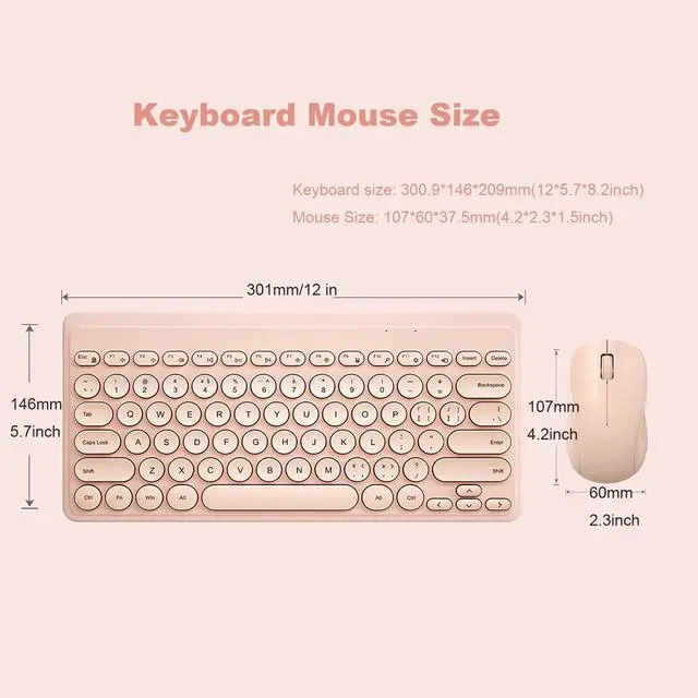 Alt view image 5 of 5 - Compact Keyboard MouseCombo,JieruiDeng 79-Key Retro Mini Cute Computer Keyboard 2.4G USB Wireless and Silent Mice Set for Laptop Desktop PC iPad (Pink)
