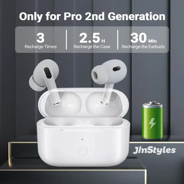 Alt view image 2 of 5 - Jinstyles Charging Case Compatible for Air Pod Pro 1st 2nd Generation, 660mAh Charger Case Replacement Support Wireless Charging, Bluetooth Pairing,Ligh-tning