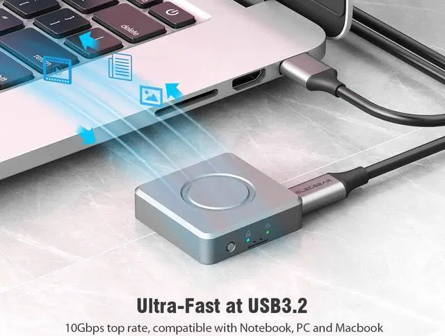 Alt view image 2 of 5 - ElecGear Mini 2230 NVMe Enclosure, Write Protect USB 3.2 External Hard Drive Aluminum Case Memory Reader for 30mm PCIe M.2 SSD, 10Gbps USB Type-A and Type-C Cables Included