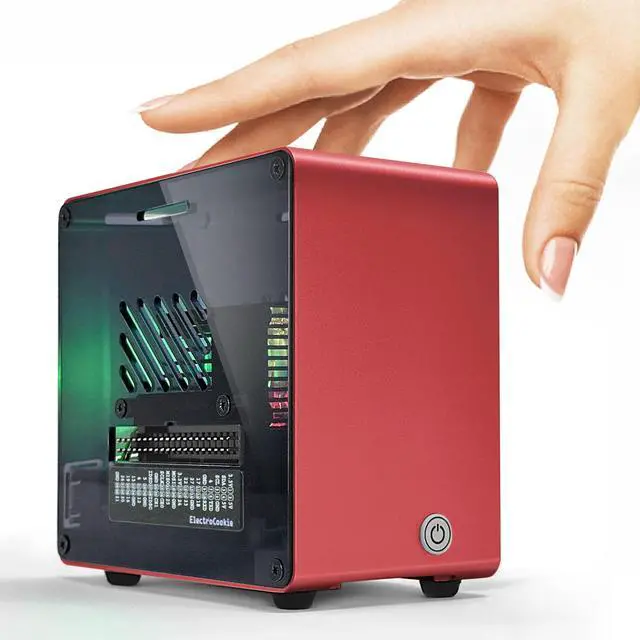 Main image of ElectroCookie Raspberry Pi 5 Case, Aluminum Mini Tower Case with Cooling Fan and Color Changing Ambient Light (Red)