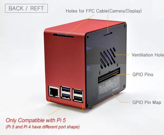 Alt view image 4 of 5 - ElectroCookie Raspberry Pi 5 Case, Aluminum Mini Tower Case with Cooling Fan and Color Changing Ambient Light (Red)