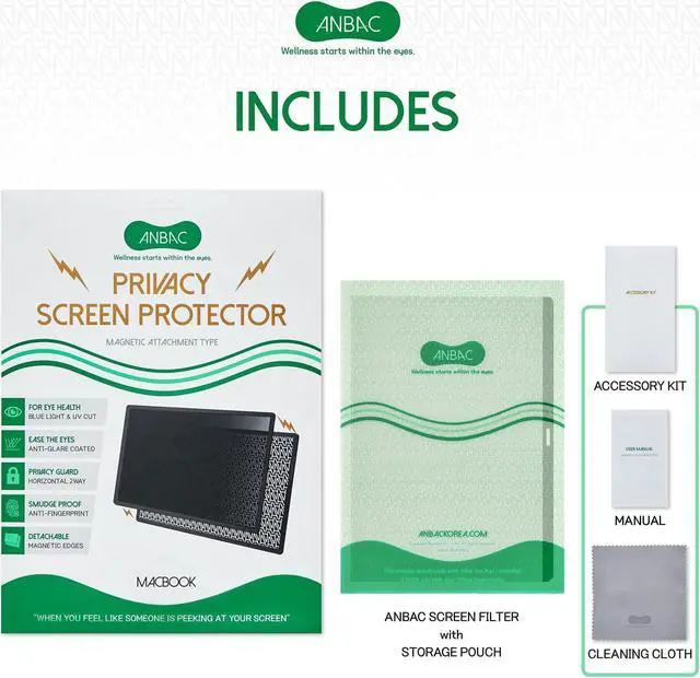 Alt view image 2 of 5 - ANBAC Laptop Magnetic Privacy Screen Protector for 13 inch MacBook Pro (2016-2022, M1/M2) and MacBook Air (2018-2020, M1) - Blue Light Blocking Security Screen Shield, Anti-Smudge UV Filter