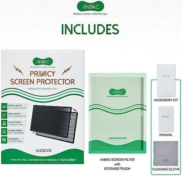 Alt view image 5 of 5 - ANBAC Laptop Magnetic Privacy Screen Protector for 13 inch MacBook Pro (2016-2022, M1/M2) and MacBook Air (2018-2020, M1) - Blue Light Blocking Security Screen Shield, Anti-Smudge UV Filter
