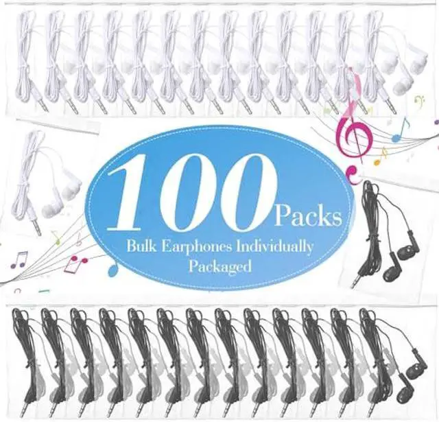 Alt view image 2 of 5 - Kanayu 100 Packs Kids Earbuds Bulk Basic Student Earphone Individually Bagged 3.5 mm Headphones for Schools Classrooms Library Teens Gift, Black and White