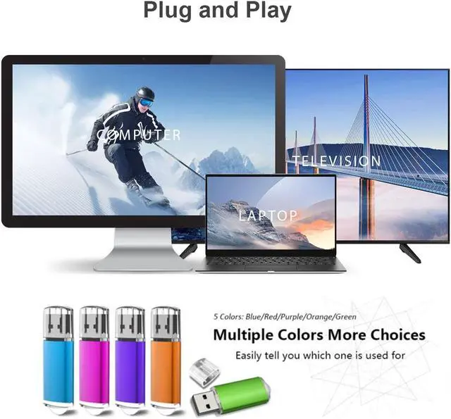 Alt view image 3 of 5 - USB 3.0 Flash Drive K&ZZ 10 Pack 64GB Flash Drive 3.0 64 GB Thumb Drives 64G Memory Stick Data Drive Flash Stick U Disk, Multicolored