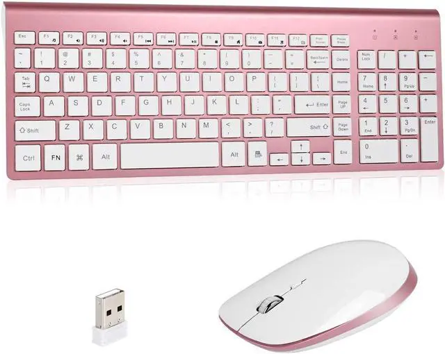 Main image of KANG RUI Wireless Keyboard and Mouse Combo, Full size 2.4G USB Keyboard Ergonomic Cordless Wireless for PC Laptop Tablet Computer Windows - Rose gold