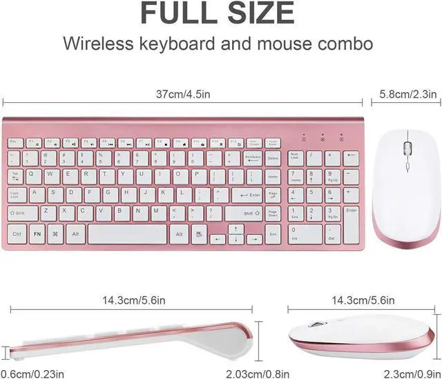 Alt view image 3 of 5 - KANG RUI Wireless Keyboard and Mouse Combo, Full size 2.4G USB Keyboard Ergonomic Cordless Wireless for PC Laptop Tablet Computer Windows - Rose gold
