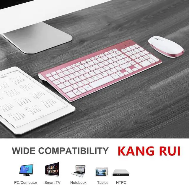 Alt view image 2 of 5 - KANG RUI Wireless Keyboard and Mouse Combo, Full size 2.4G USB Keyboard Ergonomic Cordless Wireless for PC Laptop Tablet Computer Windows - Rose gold
