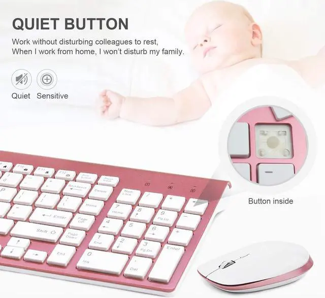 Alt view image 5 of 5 - KANG RUI Wireless Keyboard and Mouse Combo, Full size 2.4G USB Keyboard Ergonomic Cordless Wireless for PC Laptop Tablet Computer Windows - Rose gold