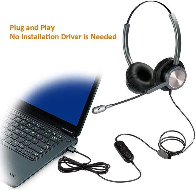 Alt view image 2 of 5 - USB Headset with Microphone for PC Laptop, Computer Headset Headphones with Mic Noise Cancelling in-line Controls for Home Office Call Center Business Softphones Teams Zoom Skype Online Class and More