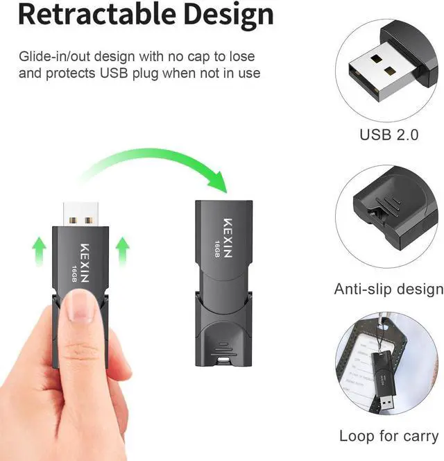 Alt view image 2 of 5 - KEXIN 16GB Flash Drive 10 Pack Thumb Drive USB 2.0 Flash Drive Memory Stick USB Data Storage Jump Drive (16GB, Black)