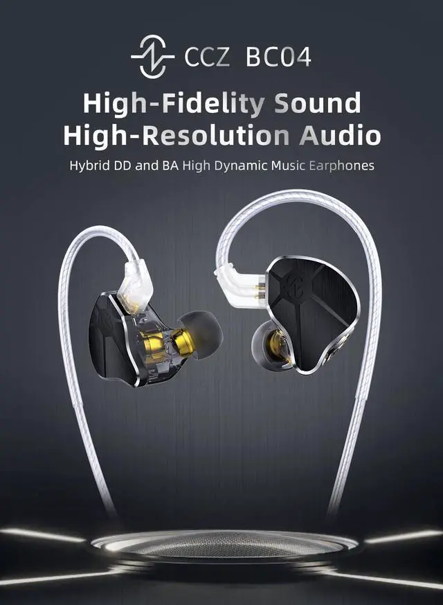 Alt view image 2 of 5 - Bass Wired Headphone,CCZ BC04 Custom High-Frequency BA IEM Headphone, Stereo Sound IEM Earbuds Earphone with Oxygen-free Copper Silver-plated Cable for Musician System (with MIC, BC04-Silver)...
