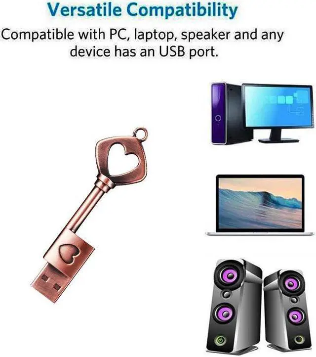 Alt view image 5 of 5 - GARRULAX USB Flash Drive, 8GB / 16GB / 32GB / 64GB USB 2.0 Metal USB Memory Stick Date Storage Pendrive Thumb Drives (5xHeart Keys, 32GB)