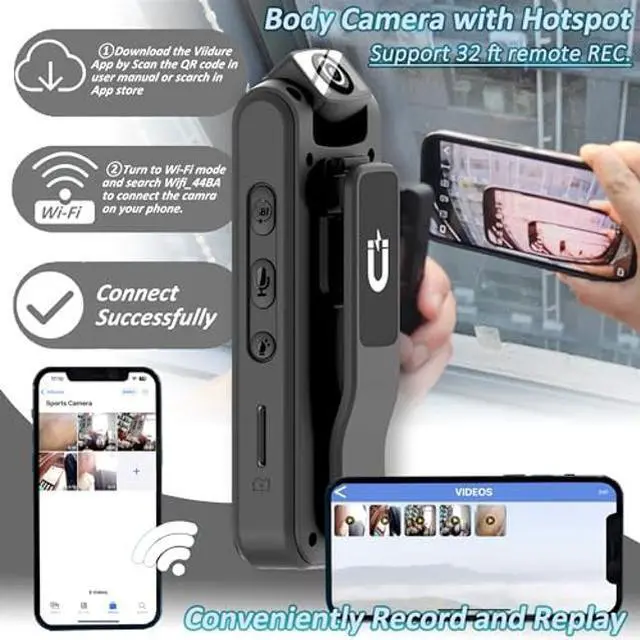 Alt view image 3 of 5 - Body Camera with Audio & Video Recording- 64GB 1080P HD Police Cop Cam for Outdoor Law Enforcement Guard Travel Hike Cameras- With 1.4 in-Screen Magnetic Lanyard Flashlight 6HR Battery Life Recorder