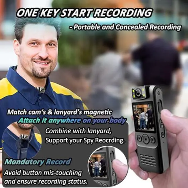 Alt view image 5 of 5 - Body Camera with Audio & Video Recording- 64GB 1080P HD Police Cop Cam for Outdoor Law Enforcement Guard Travel Hike Cameras- With 1.4 in-Screen Magnetic Lanyard Flashlight 6HR Battery Life Recorder