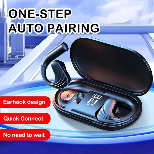 Alt view image 2 of 4 - KONLEYA Open-ear Headphones Wireless Earbuds Bluetooth 5.3 Headphones 72H Playtime Wireless Charging Case with LED Display Over-ear Headphones with Earhooks for Sports/Workout/Running