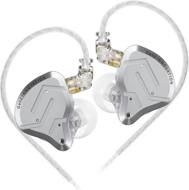 Main image of KZ ZSN Pro 2 in-Ear Monitors Headphones Metal Earphones 1BA+1DD Hybrid Technology HiFi Bass Clear Sound IEMs Noise Cancellation Earbuds Wired for Musicians Singer Audiophile(Silver,No Mic)