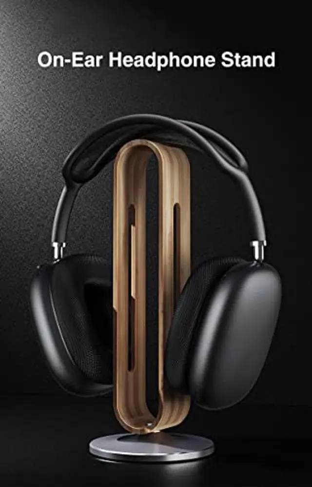 Alt view image 2 of 5 - SIKAI CASE Bamboo Headphones Stand for Desk,U-shaped Arc design,Aluminum Alloy Non-Slip Base,Wood Headphones Stand for Desk Compatible with On-Ear Headphones for Study/Bedroom/Office(Grey)