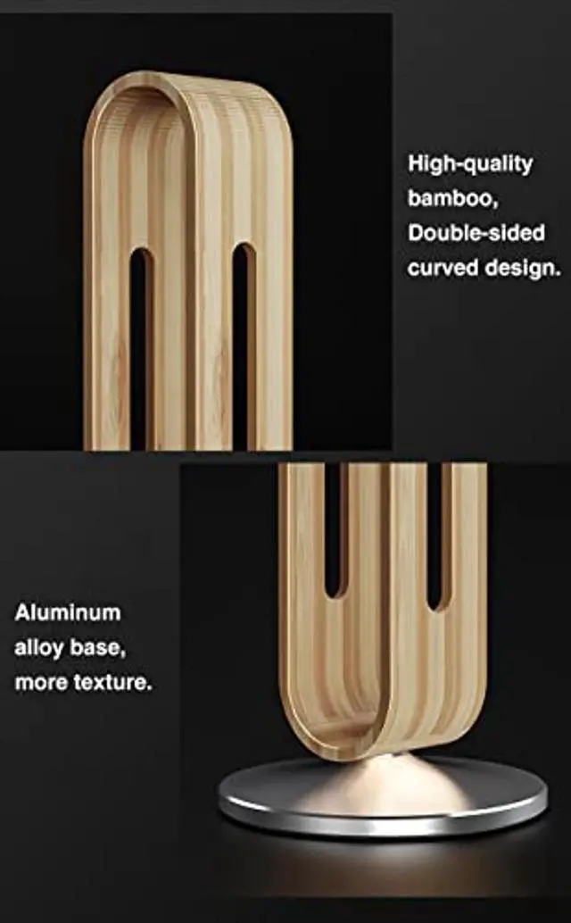 Alt view image 4 of 5 - SIKAI CASE Bamboo Headphones Stand for Desk,U-shaped Arc design,Aluminum Alloy Non-Slip Base,Wood Headphones Stand for Desk Compatible with On-Ear Headphones for Study/Bedroom/Office(Grey)