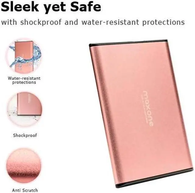 Alt view image 4 of 5 - Maxone 320GB Ultra Slim Portable External Hard Drive HDD USB 3.0 for PC, Mac, Laptop, PS4, Xbox one - Rose Pink