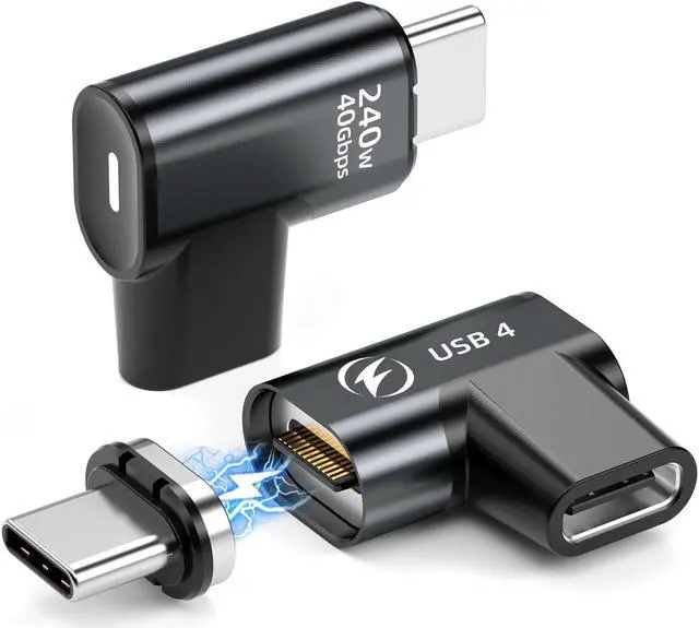 Main image of HanCenDa USB C Magnetic Adapter 240W, 24Pin Magnetic USB C 90 Degree Adapter Type C Adapter with USB4 40Gbps Data Transfer, 8K 60Hz Video for Thunderbolt 3/4, MacBook Pro/Air, iPhone 15 Elbow, 2Pack