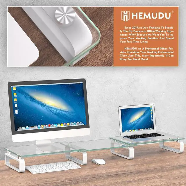 Alt view image 2 of 5 - Hemudu Dual Monitor Stand, Computer Monitor Stand, Desktop Organizer, Monitor Stand Riser for PC, Computer, Laptop Clear HD02T-301