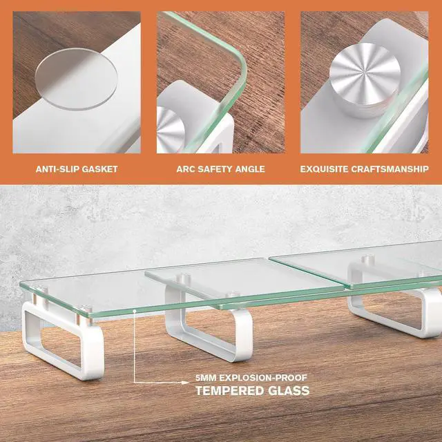 Alt view image 3 of 5 - Hemudu Dual Monitor Stand, Computer Monitor Stand, Desktop Organizer, Monitor Stand Riser for PC, Computer, Laptop Clear HD02T-301