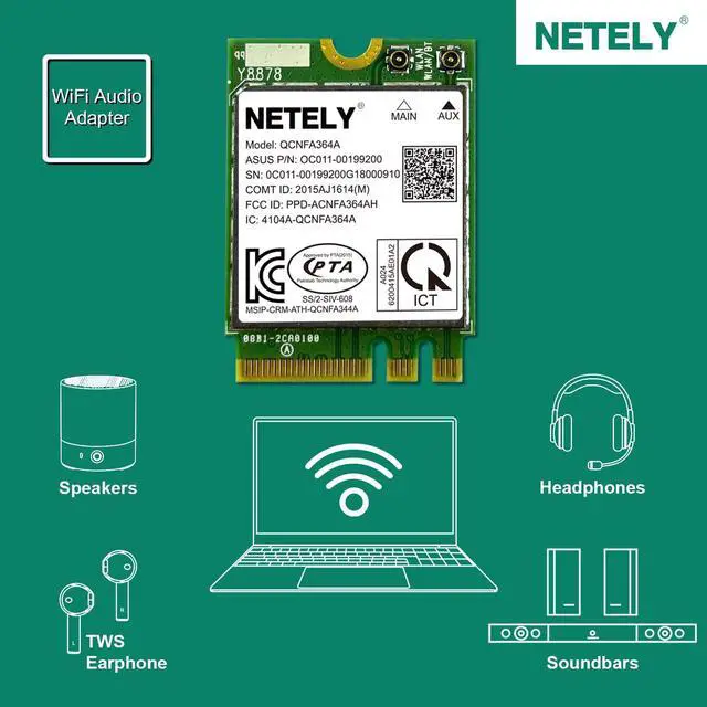 Alt view image 4 of 5 - NETELY IEEE 802.11AC WiFi 5 NGFF M2 Interface 1200Mbps WiFi Adapter with Bluetooth 4.2 for Laptop PCs and Desktop PCs, 2.4GHz 300Mbps and 5GHz 867Mbps, ASUS P/N: 0C011-00199200 (QCNFA364A)