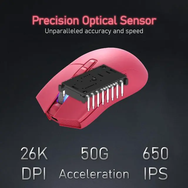 Alt view image 4 of 5 - iRocks M31R Wireless Gaming Mouse, Triple Mode 2.4G/ Bluetooth/USB-C Detachable Cable Gaming Mouse, Kailh GM8.0 Mouse Switches, Advanced PixArt PAW3395 Optical Sensor, Up to 26,000 DPI - Pink