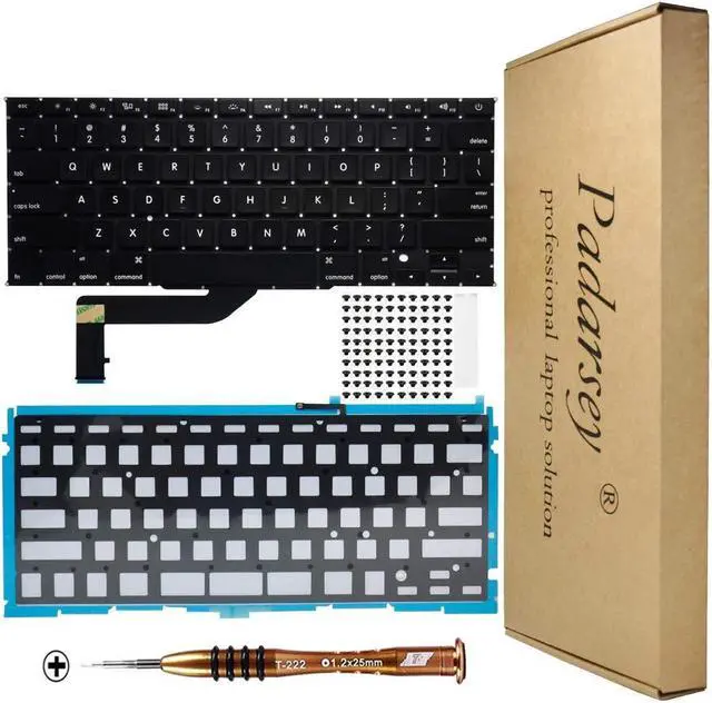 Main image of Padarsey New Replacement US Layout Backlit Keyboard Compatible for Macbook Pro 15" A1398 2013 2014 2015 Retina W/Screws with 80pcs screws + Screwdriver