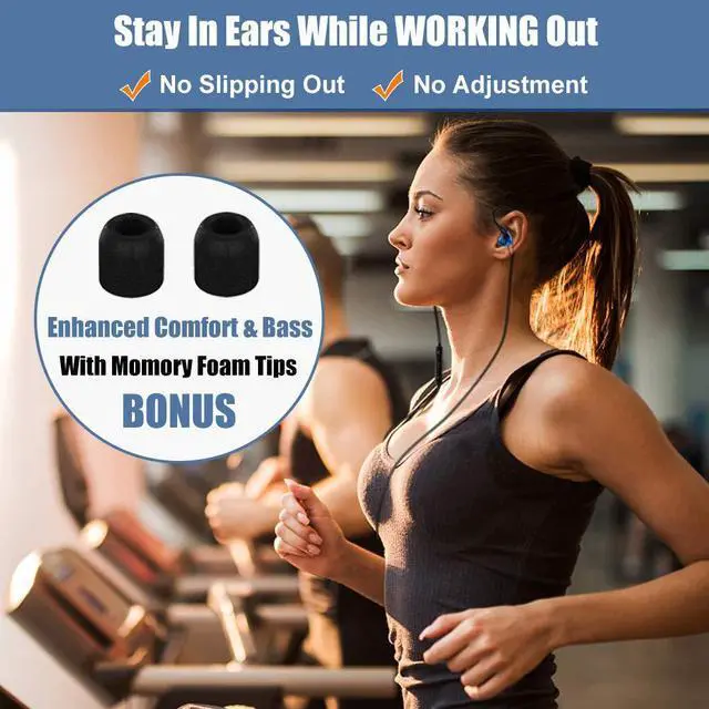 Alt view image 4 of 5 - Joymiso Wired Sport Earbuds with Ear hook and Tangle Free Earbuds for Kids Women Small Ears with Case, Comfortable Lightweight, Foam Tips, Built with Microphone & Volume Control for Cell Phone Laptop