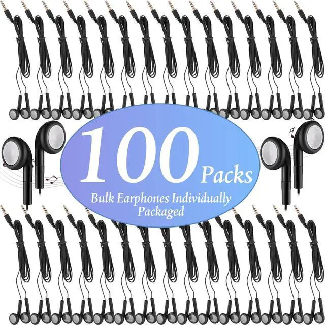 Alt view image 2 of 5 - Kanayu 100 Pack Bulk Earbuds for Kids Students School Classroom Ear Buds Class Set Headphones without Mic Black Earphones for Adults Library Laptop, Individually Bagged