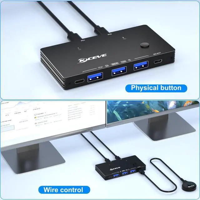 Alt view image 5 of 5 - USB 3.0 Switch for 2 USB C Laptop, KCEVE USB 3.2 10Gbps 2 in 4 Out USB C Switcher for 2 PC Share 4 USB Devices, Printer, Scanner, Mouse, Keyboard, with 2 USB C-C cables, KCC204DZUS