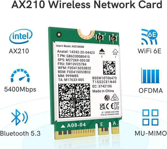 Alt view image 2 of 5 - QFly WiFi 6E AX210 NGW Wireless Card with Bluetooth 5.3, Tri-Band 5400Mbps Network Adapter for Laptop Support Windows 10/11 (64bit) M.2/NGFF