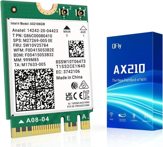 Main image of QFly WiFi 6E AX210 NGW Wireless Card with Bluetooth 5.3, Tri-Band 5400Mbps Network Adapter for Laptop Support Windows 10/11 (64bit) M.2/NGFF