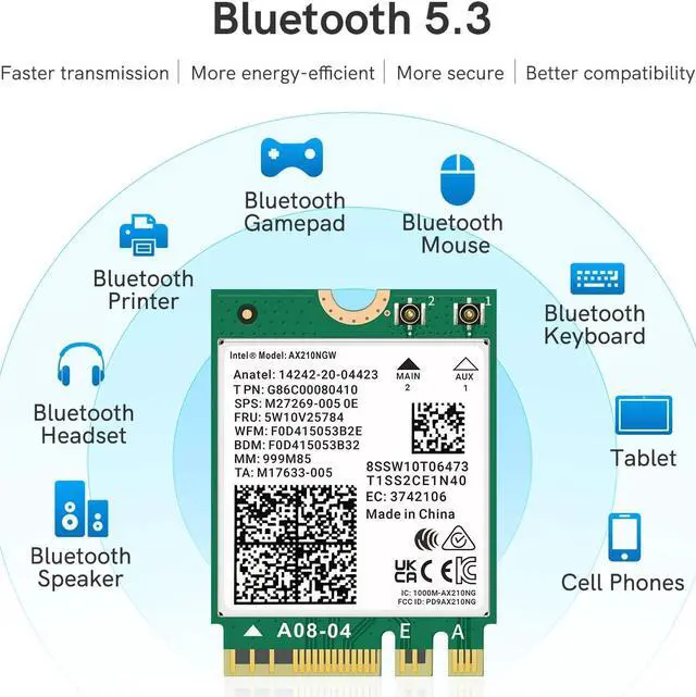 Alt view image 4 of 5 - QFly WiFi 6E AX210 NGW Wireless Card with Bluetooth 5.3, Tri-Band 5400Mbps Network Adapter for Laptop Support Windows 10/11 (64bit) M.2/NGFF