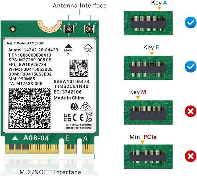 Alt view image 5 of 5 - QFly WiFi 6E AX210 NGW Wireless Card with Bluetooth 5.3, Tri-Band 5400Mbps Network Adapter for Laptop Support Windows 10/11 (64bit) M.2/NGFF
