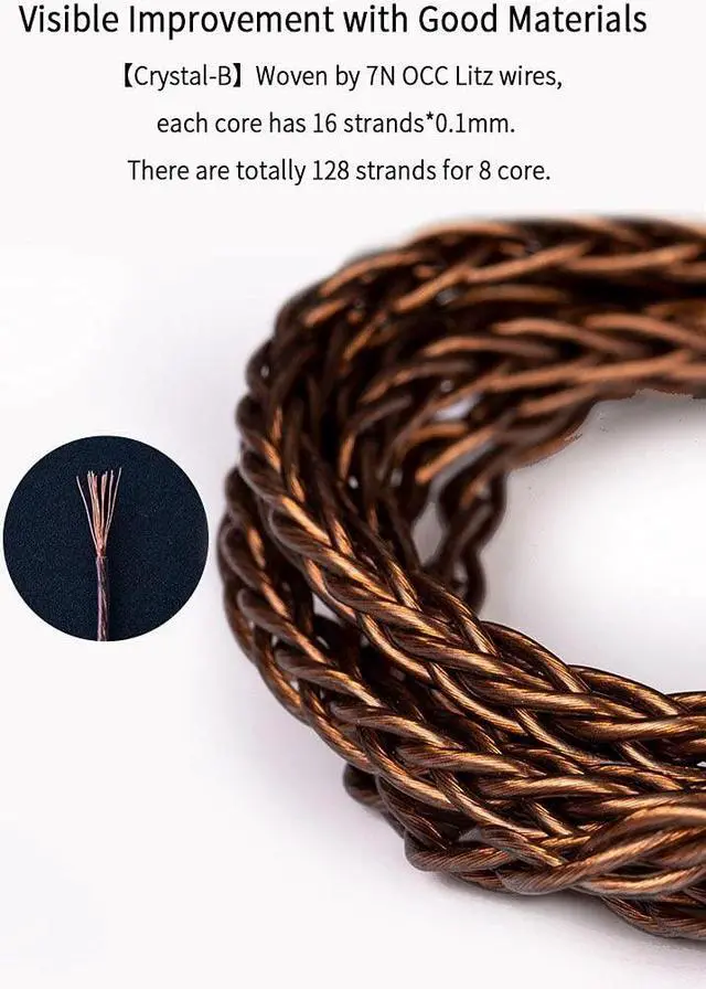 Alt view image 2 of 5 - 8 Core QDC Earphone Cable-KBEAR [Crystal-B] Upgrade Cable, 7N OCC Single Crystal Copper Cable, IEM Detachable Cable with 2.5mm Plug, Suit for ZS10-PRO AS16 ASF EDX EDXPRO AST DQ6 (QDC, 2.5Brown)