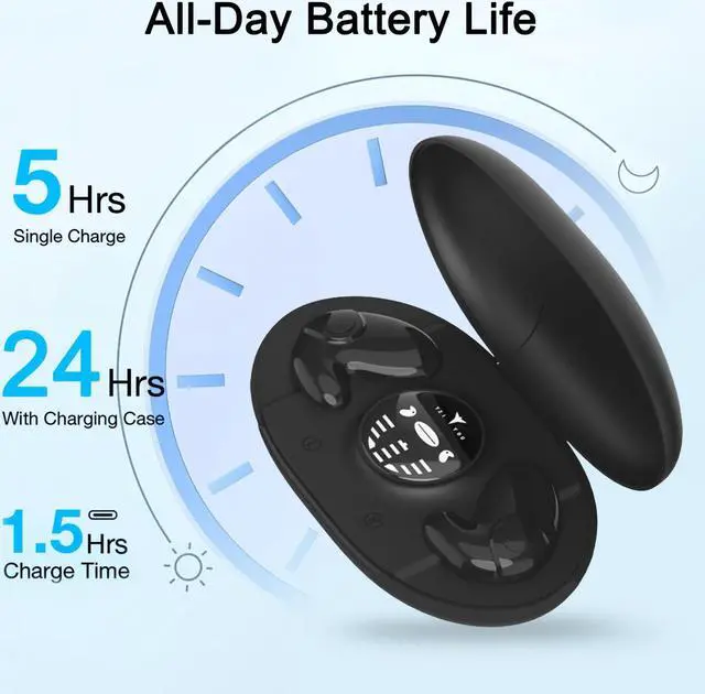 Alt view image 4 of 5 - Rehoria Invisible Sleep Earbuds, Sleeping Headphones for Side Sleepers Built-in Mic, Ear Buds for Sleeping with Type-C Fast Charging Case (Black)