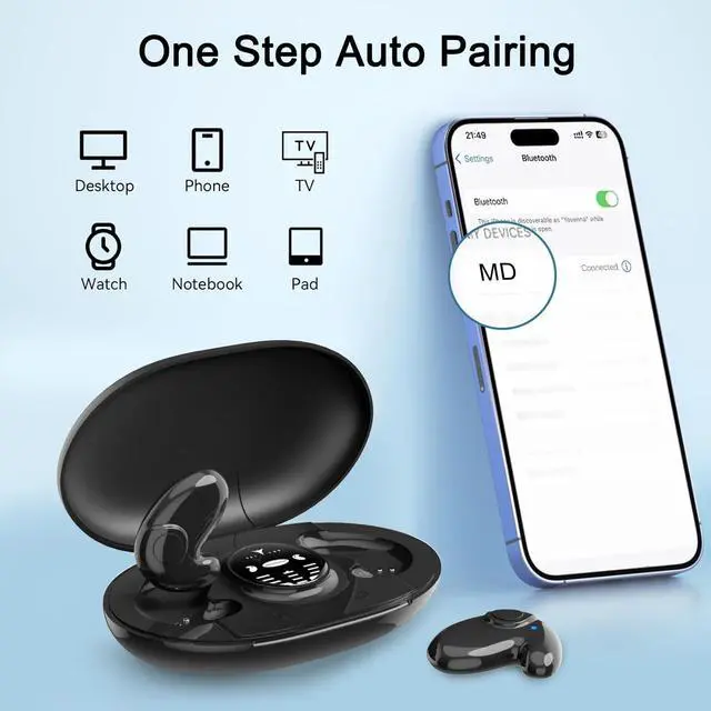 Alt view image 5 of 5 - Rehoria Invisible Sleep Earbuds, Sleeping Headphones for Side Sleepers Built-in Mic, Ear Buds for Sleeping with Type-C Fast Charging Case (Black)