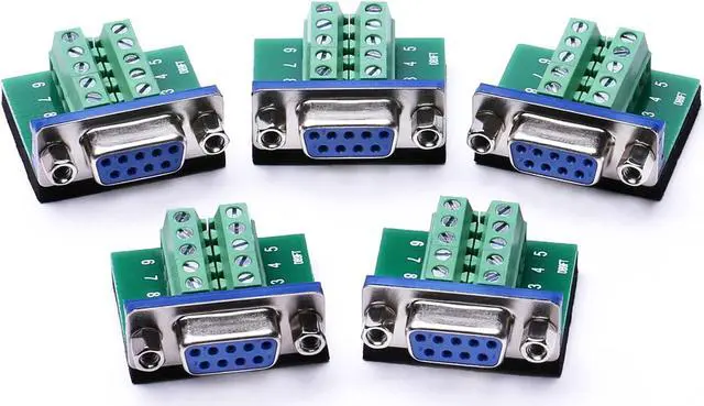 Main image of DB9 Breakout Board DB9 RS232 Serial Female to Terminal Block 10P Adapter 5 Pack