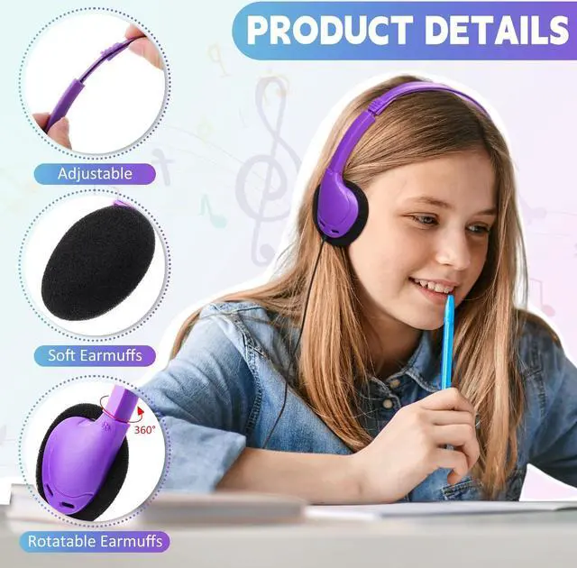 Alt view image 3 of 5 - Kingdder Headphones Earphones Bulk Multi Color over Ear Headset with 3.5mm Plug Cord Earphones Adjustable Headphones for Students in Classroom Libraries Kids Teen and Adults, 10 Colors (30 Pcs)