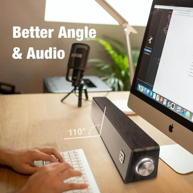 Alt view image 3 of 5 - MICA Bluetooth Computer Speakers, Angled Wooden PC Speakers, 3.5mm Aux-in Connection, Wired USB Powered Computer Sound Bar for Desktop Monitor, Laptop, Tablet - Gray (M30T)