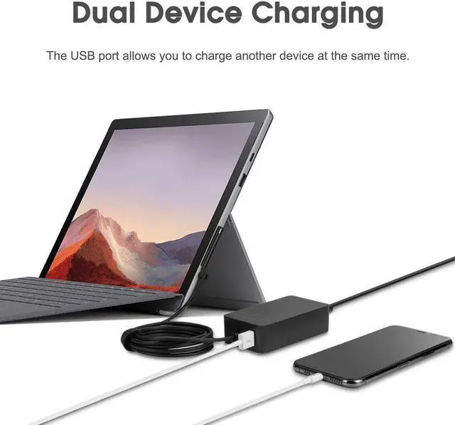Alt view image 3 of 5 - Surface Charger, 44W Power Supply Adapter for Microsoft Surface Pro 3/4/5/6/7, Surface Laptop, Surface Book, Surface Go, Surface Laptop Go, with 6.2 Ft Power Cord