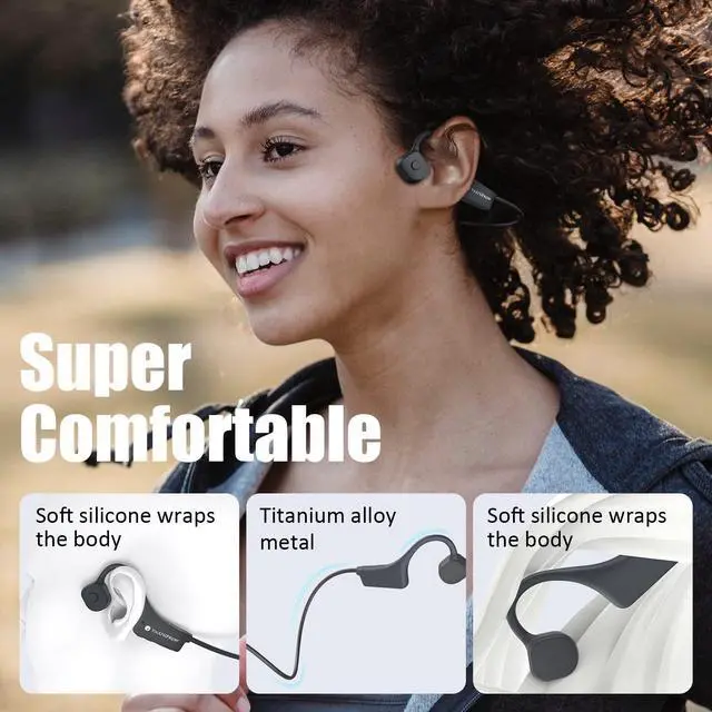 Alt view image 3 of 5 - MASTJUST Waterproof Bone Conduction Headphones Bluetooth Open Ear Headphones Wireless Sports Headset Sweatproof Earphones with Mic Induction Conducting Headphones for Running Workout Gym