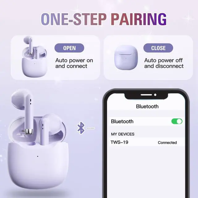 Alt view image 2 of 5 - True Wireless Earbuds Purple Bluetooth 5.3 with Microphone for Working Out Noise Canceling Blue Tooth Ear Buds Deep Bass TWS Wireless Earphones with Charging Case in Ear Headphone for iPhone Android