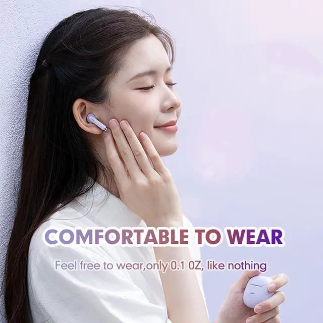 Alt view image 4 of 5 - True Wireless Earbuds Purple Bluetooth 5.3 with Microphone for Working Out Noise Canceling Blue Tooth Ear Buds Deep Bass TWS Wireless Earphones with Charging Case in Ear Headphone for iPhone Android